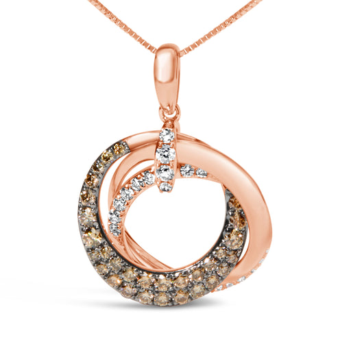 Bids.com 14K Rose Gold 3/4 Cttw Brown and White Diamond Interlocking Circle Hoop 18" Inch Pendant Necklace (G-H Color, SI2-I1 Clarity) Necklaces White Smoke Rose.Gold / 18
