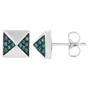 Bids.com 14K White Gold 1/4 Cttw Treated Blue Diamond Pyramid Stud Earring (Blue Color, SI1-SI2 Clarity) Earrings White Smoke White.Gold / 0.269