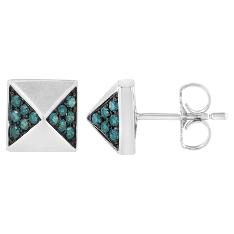 Bids.com 14K White Gold 1/4 Cttw Treated Blue Diamond Pyramid Stud Earring (Blue Color, SI1-SI2 Clarity) Earrings White Smoke White.Gold / 0.269