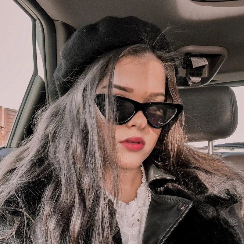 zeroUV Small Retro Slim Flat Lens Cat Eye Sunglasses - C520 Sunglasses Black Shiny Black / Smoke,Black / Lavender Gradient,Red / Lavender,White / Lavender,Tortoise / Amber,Pink / Smoke (Limited),Matte Black / Grey (Limited)