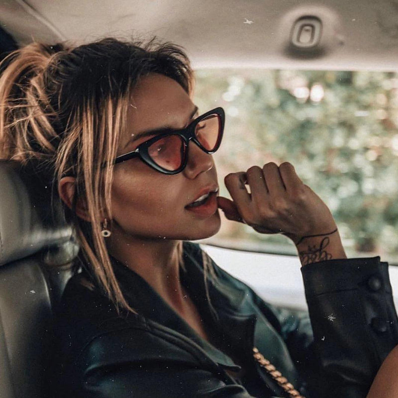 zeroUV Retro 1990's Narrow Color Tone Flat Lens Cat Eye Sunglasses C522 Sunglasses Black Black Orange,Black Red,Black Blue,Black Yellow,Black Pink
