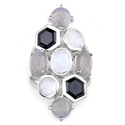Bids.com 10.30 Carat Genuine White Rainbow Moonstone, Labradorite And Black Onyx .925 Sterling Silver Ring Rings White Smoke size 6.00,size 7.00,size 8.00,size 9.00