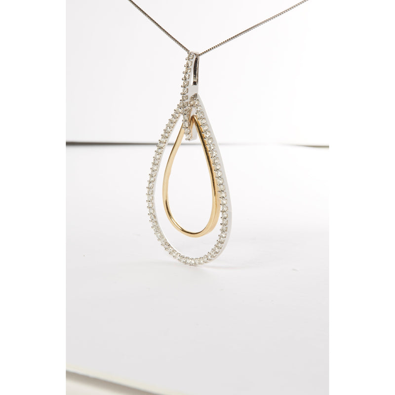 Bids.com 14K Two-Tone Gold Round Cut Diamond Double Burst Pendant Necklace (1.00 cttw, H-I Color, SI2-I1 Clarity) Necklaces White Smoke YellowWhite.Gold / 18