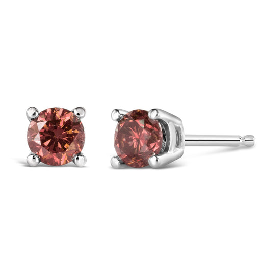 Bids.com 10K White Gold 1.0 Cttw Lab Created Round Brilliant Cut Pink Diamond Classic 4-Prong Solitaire Stud Earrings (Fancy Pink Color, VVS2-VS1 Clarity) Earrings White Smoke White.Gold / 1
