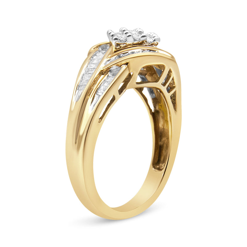 Bids.com 10K Yellow and White Gold 3/4 Cttw Diamond Cluster and Swirl Ring (H-I Color, I1-I2 Clarity) Rings White Smoke 7 / YellowWhite.Gold
