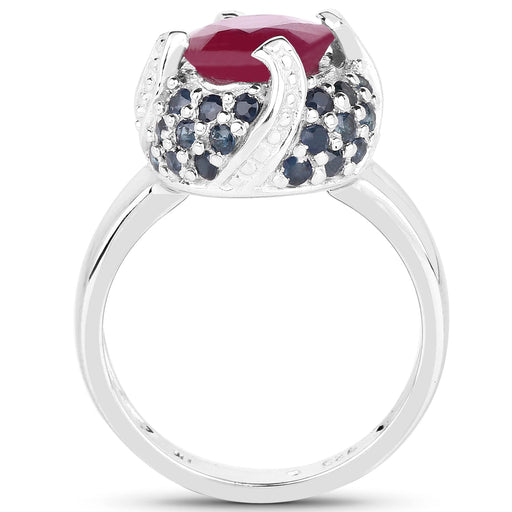 Bids.com 3.70 Carat Glass Filled Ruby and Blue Sapphire .925 Sterling Silver Ring Rings White Smoke size 6.00,size 7.00,size 8.00,size 9.00