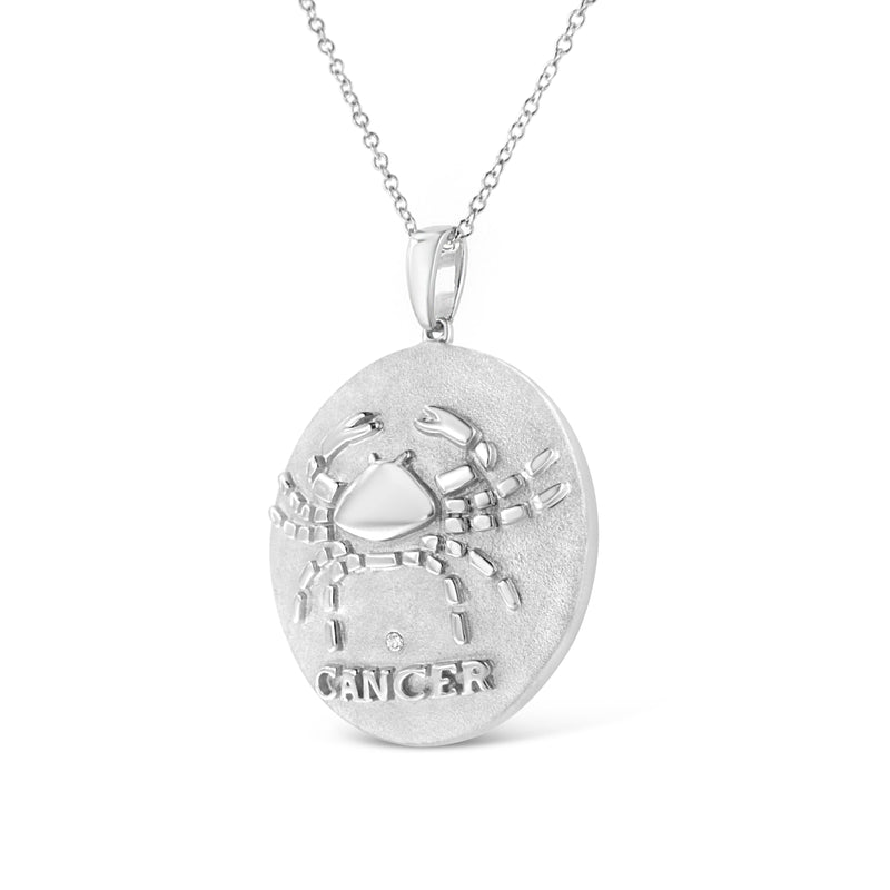 Bids.com .925 Sterling Silver Diamond Accent Cancer Zodiac Design 18" Pendant Necklace Medallion (K-L Color, I1-I2 Clarity) Necklaces White Smoke White.Sterling Silver / 18