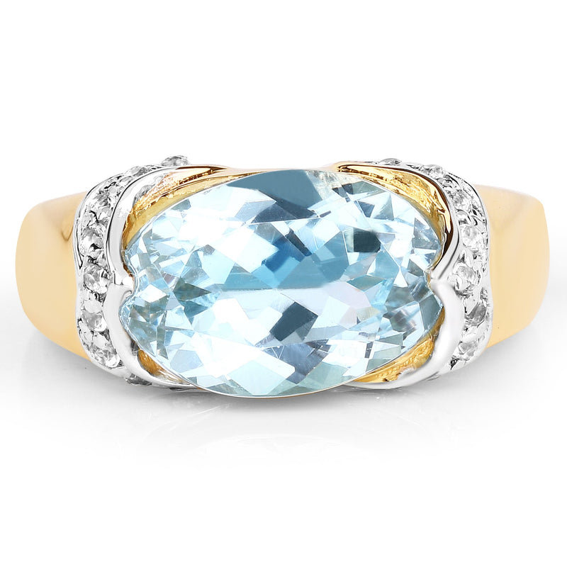 Bids.com 14K Yellow Gold Plated 6.56 Carat Genuine Blue Topaz and White Topaz .925 Sterling Silver Ring Rings White Smoke size 6.00,size 8.00,size 7.00