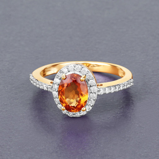 Bids.com 1.66 Carat Genuine Spessartite Garnet and White Diamond 14K Yellow Gold Ring Rings Slate Gray size 6.00,size 7.00,size 8.00,size 9.00