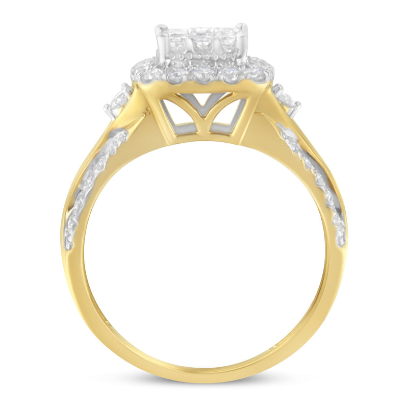 Bids.com 10K Yellow Gold 1.0 Cttw Diamond Composite Cushion-Shape Halo 3-Band-Look Engagement Ring (H-I Color, SI1-SI2 Clarity) - Size 6-1/4 Rings White Smoke 7.25 / Yellow.Gold,6.75 / Yellow.Gold,6.5 / Yellow.Gold,6.25 / Yellow.Gold,7 / Yellow.Gold,7.5 / Yellow.Gold