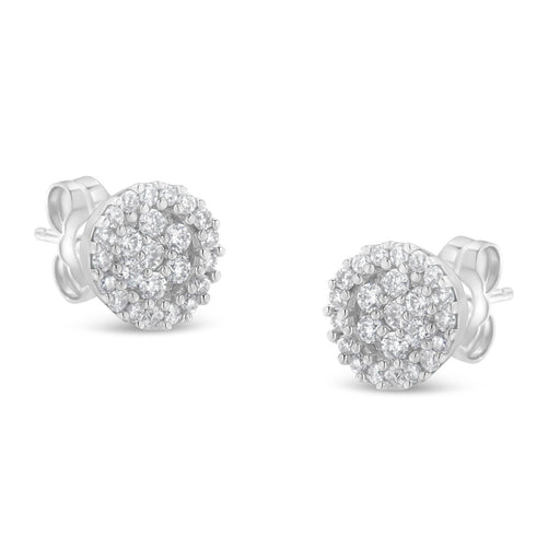 Bids.com 14K White Gold 1/2 Cttw Brilliant-Cut Diamond Halo-Style Cluster Round Button Stud Earrings (H-I Color, I1-I2 Clarity) Earrings White Smoke White.Gold / 0.5