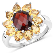 Bids.com 5.50 Carat Genuine Garnet and Citrine .925 Sterling Silver Ring Rings White Smoke size 9.00,size 5.00,size 6.00,size 7.00,size 8.00