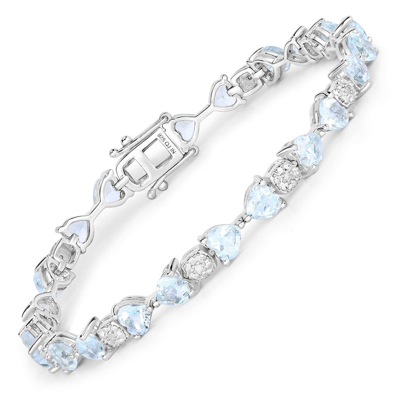 Bids.com 7.36 Carat Genuine Aquamarine and White Diamond .925 Sterling Silver Bracelet Bracelets White Smoke size 7.25