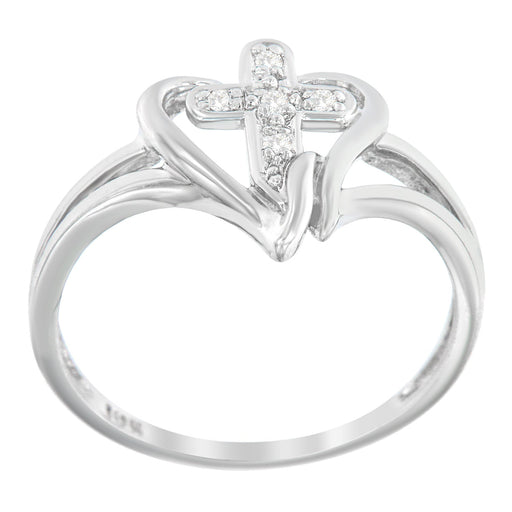 Bids.com 10K White Gold Diamond-Accented Cross & Open Heart Promise Fashion Ring (H-I Color, I1-I2 Clarity) - Size 7 Rings White Smoke 8 / White.Gold,6 / White.Gold,7 / White.Gold,7.5 / White.Gold,6.5 / White.Gold