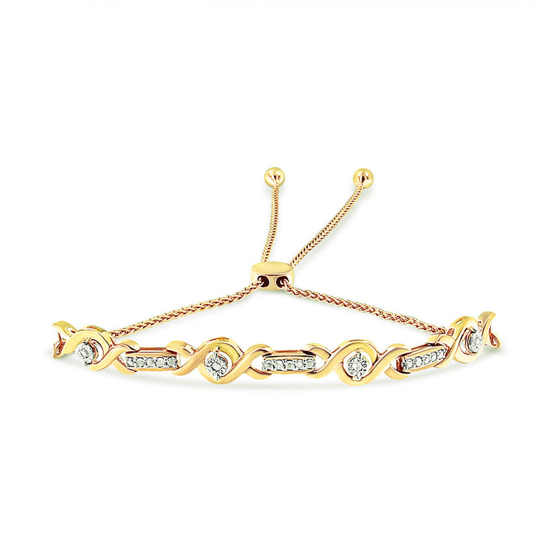 Bids.com 14K Yellow Gold Plated .925 Sterling Silver Channel Set Diamond Accent Twist 4â€-10â€ Adjustable Bolo Bracelet (I-J Color, I3 Clarity) Bracelets White Smoke Yellow.Sterling Silver / 7,Rose.Sterling Silver / 7