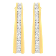 Bids.com 10K Yellow Gold 1 cttw Channel Set Diamond J-Hoop Earrings (H-I Clarity, I1-I2 Color) Earrings White Smoke Yellow.Gold / 1