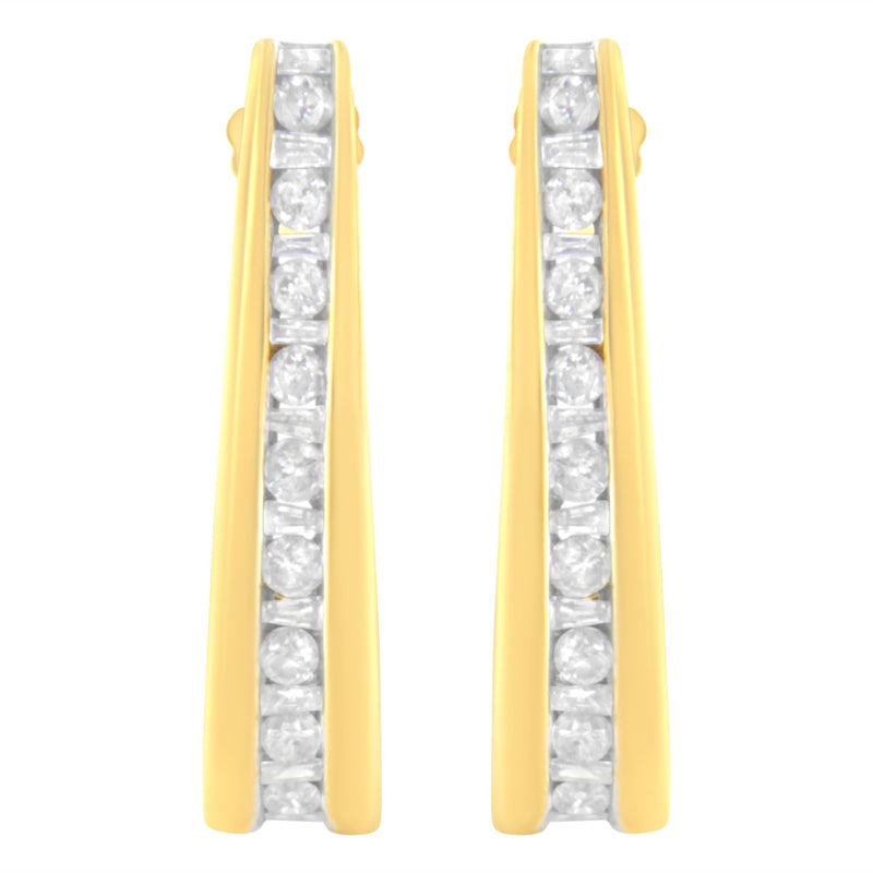 Bids.com 10K Yellow Gold 1 cttw Channel Set Diamond J-Hoop Earrings (H-I Clarity, I1-I2 Color) Earrings White Smoke Yellow.Gold / 1