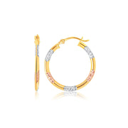 Bids.com 14k Tri-Color Gold Classic Hoop Earrings with Diamond Cut Details Earrings White Smoke Tri-Color Gold