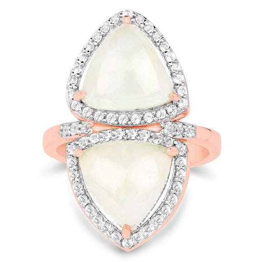 Bids.com 18K Rose Gold Plated 7.58 Carat Genuine Prehnite and White Topaz .925 Sterling Silver Ring Rings White Smoke size 5.50,size 6.00,size 7.00,size 8.00