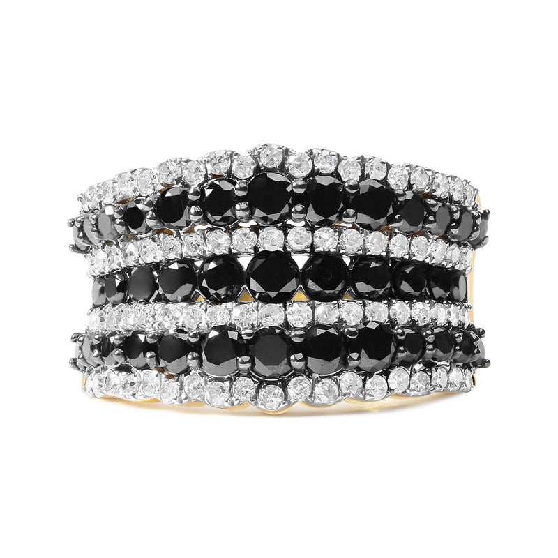 Bids.com 14K Yellow Gold Plated .925 Sterling Silver 1 3/4 Cttw Treated Black and White Alternating Diamond Multi Row Band Ring (Black / I-J Color, I2-I3 Clarity) - Size 7 Rings White Smoke 7 / Yellow.Sterling Silver,9 / Yellow.Sterling Silver,11 / Yellow.Sterling Silver,8 / Yellow.Sterling Silver,10 / Yellow.Sterling Silver