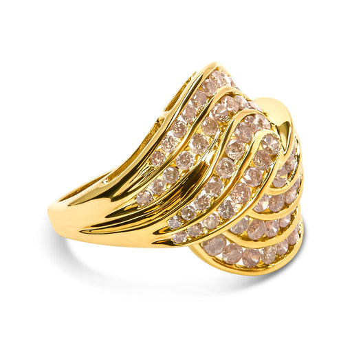 Bids.com 10K Yellow Gold 2.0 Cttw Channel Set Diamond Cocktail Swirl Band Ring (K-L Color, I1-I2 Clarity) - Ring Size 7 Rings White Smoke 7 / Yellow.Gold,6 / Yellow.Gold,8 / Yellow.Gold