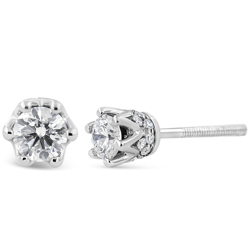 Bids.com 14K White Gold 1/2 Cttw Round Diamond Crown Stud Earring (I-J Color, I1-I2 Clarity) Earrings White Smoke White.Gold / 0.54,Yellow.Gold / 0.54