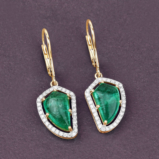 Bids.com 7.56 Carat Genuine Colombian Emerald and White Diamond 14K Yellow Gold Earrings Earrings Dim Gray