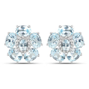 Bids.com 18K White Gold Plated 10.48 Carat Genuine Blue Topaz and White Topaz .925 Sterling Silver Earrings Earrings White Smoke