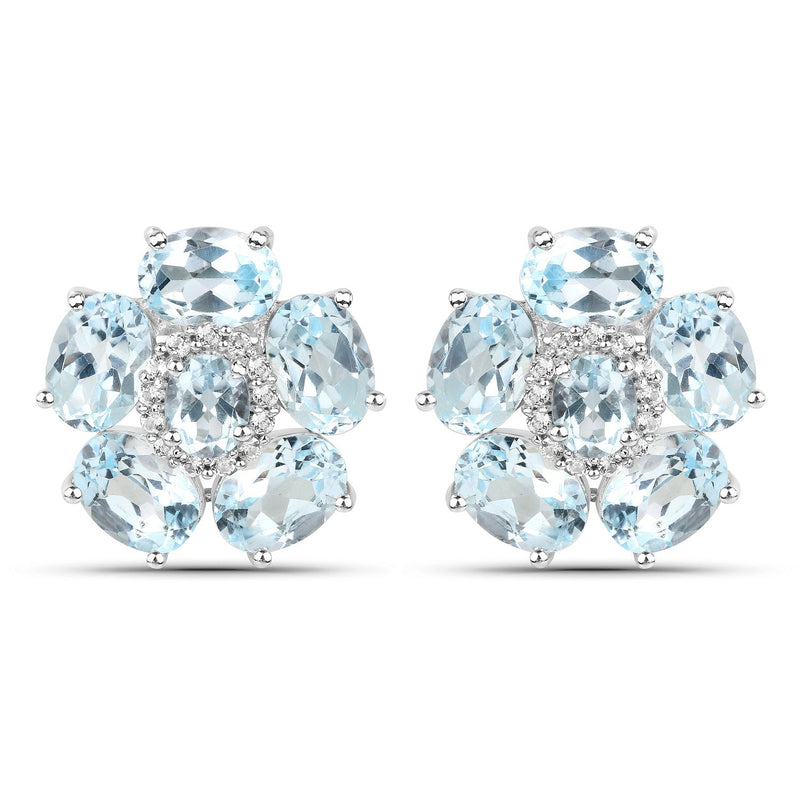 Bids.com 18K White Gold Plated 10.48 Carat Genuine Blue Topaz and White Topaz .925 Sterling Silver Earrings Earrings White Smoke