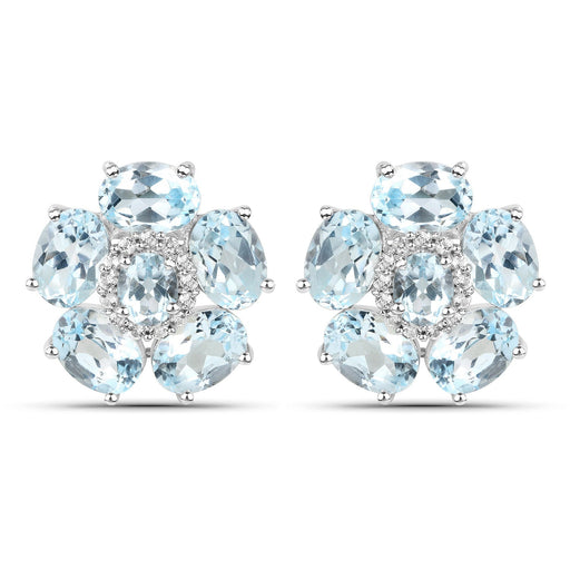 Bids.com 18K White Gold Plated 10.48 Carat Genuine Blue Topaz and White Topaz .925 Sterling Silver Earrings Earrings White Smoke