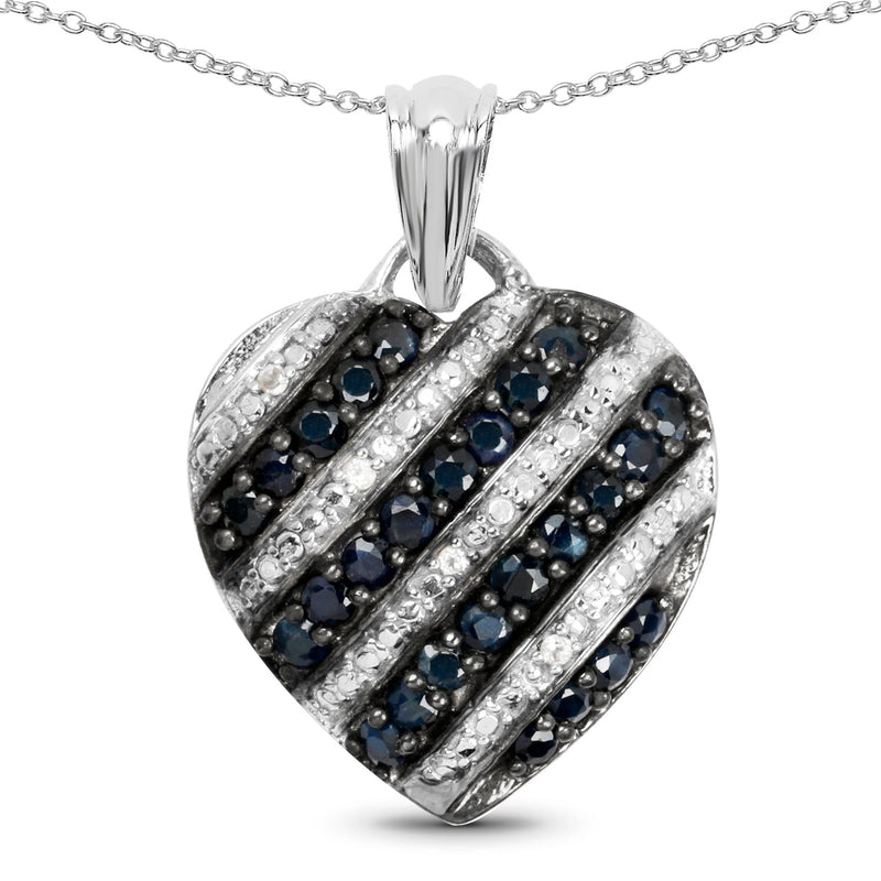 Bids.com 1.55 Carat Genuine Blue Sapphire and White Topaz .925 Sterling Silver Pendant Pendants White Smoke
