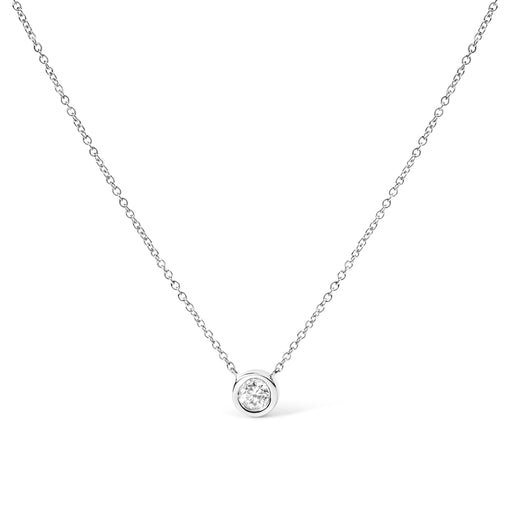 Bids.com 10K White Gold 1/10 Carat Round Brilliant-Cut Diamond Modern Bezel-Set Solitaire 16"-18" Pendant Necklace (H-I Color, SI2-I1 Clarity) Necklaces White Smoke 18 / Rose.Gold,18 / White.Gold,18 / Yellow.Gold