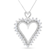 Bids.com .925 Sterling Silver 1 3/4 Cttw Round Diamond Lined Open Heart Pendant 18" Necklace (I-J Color, I2-I3 Clarity) Necklaces White Smoke White.Sterling Silver / 18