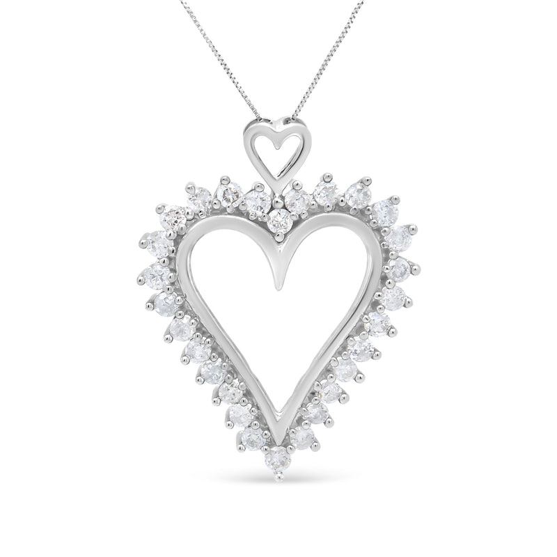 Bids.com .925 Sterling Silver 1 3/4 Cttw Round Diamond Lined Open Heart Pendant 18" Necklace (I-J Color, I2-I3 Clarity) Necklaces White Smoke White.Sterling Silver / 18