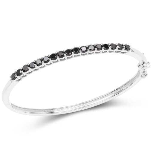 Bids.com 2.50 Carat Genuine Black Diamond .925 Sterling Silver Bangle Bracelets White Smoke size 7.50