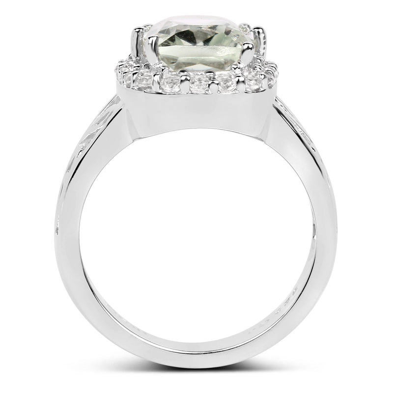 Bids.com 3.94 Carat Genuine Green Amethyst and White Topaz .925 Sterling Silver Ring Rings White Smoke size 6.00,size 7.00,size 8.00,size 5.00,size 9.00