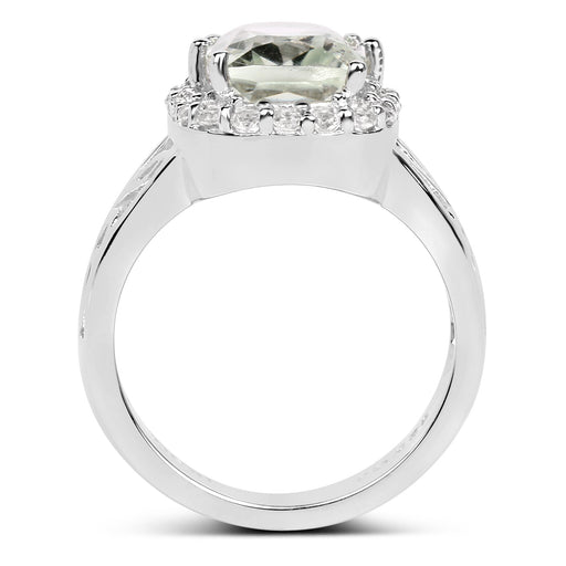 Bids.com 3.94 Carat Genuine Green Amethyst and White Topaz .925 Sterling Silver Ring Rings White Smoke size 6.00,size 7.00,size 8.00,size 5.00,size 9.00
