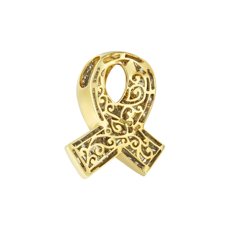 Bids.com 14K Yellow Gold 2 5/8 cttw Channel Set White Diamond Awareness Ribbon Pendant Necklace (G-H Color, VS1-VS2 Clarity) - NO CHAIN Necklaces White Smoke Yellow.Gold / 18