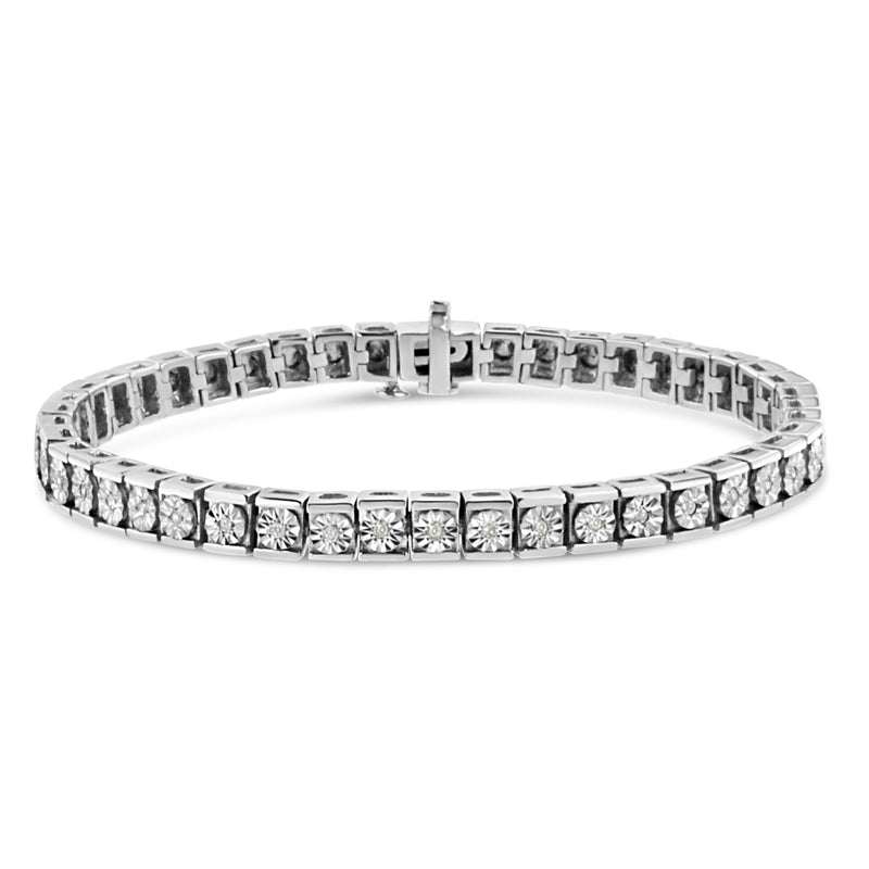 Bids.com .925 Sterling Silver Miracle Set Diamond Accent Classic Tennis Bracelet (I-J Color, I2-I3 Clarity) - 7.25" Bracelets White Smoke White.Sterling Silver / 7.25