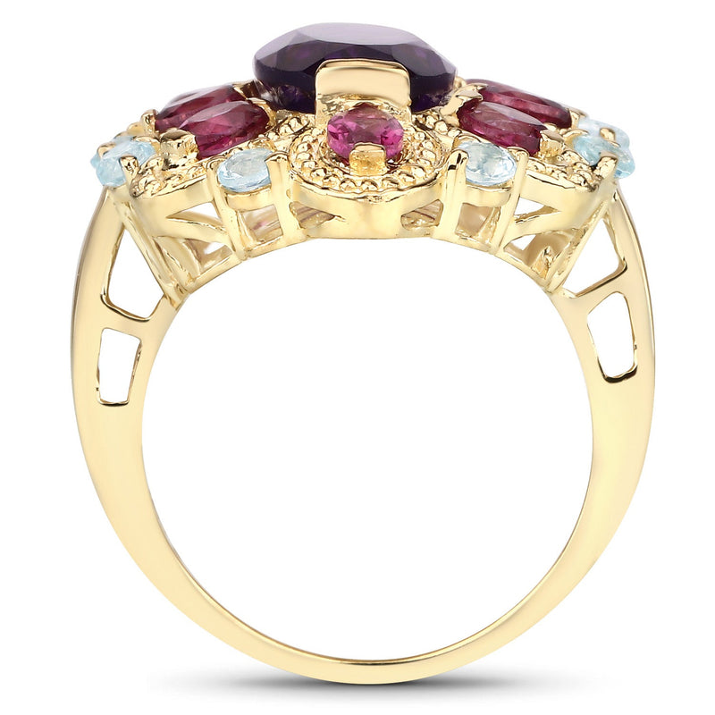 Bids.com 6.80 Carat Genuine Amethyst, Rhodolite and Blue Topaz .925 Sterling Silver Ring Rings White Smoke size 7.75,size 8.00,size 5.00,size 6.00,size 7.00,size 9.00