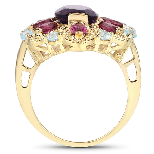 Bids.com 6.80 Carat Genuine Amethyst, Rhodolite and Blue Topaz .925 Sterling Silver Ring Rings White Smoke size 7.75,size 8.00,size 5.00,size 6.00,size 7.00,size 9.00