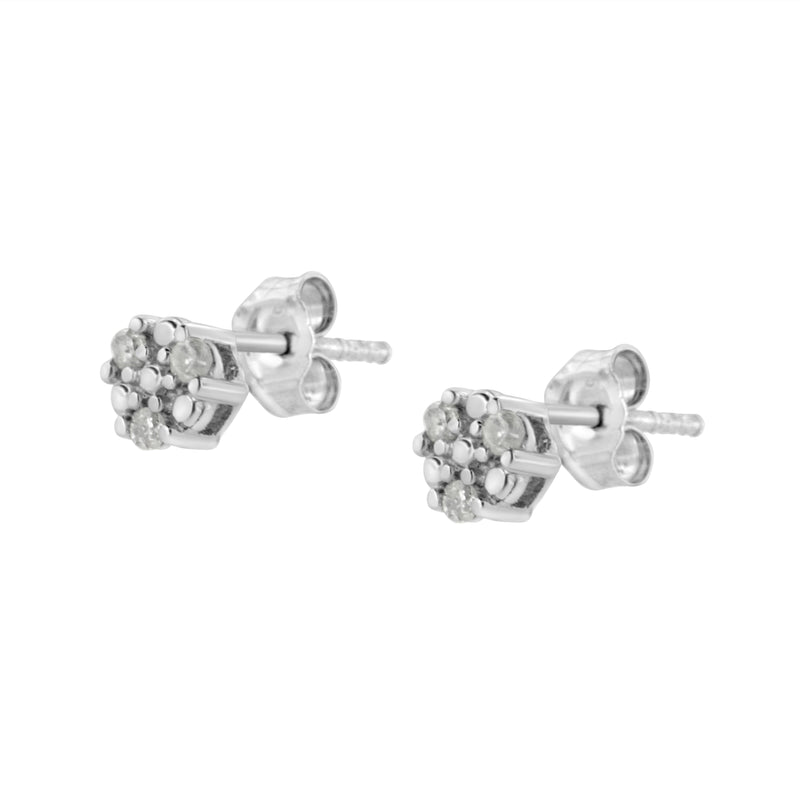 Bids.com .925 Sterling Silver 1/10 cttw Prong Set Round-Cut Trio Diamond Stud Earrings (I-J Color, I3 Clarity) Earrings White Smoke White.Sterling Silver / 0.12