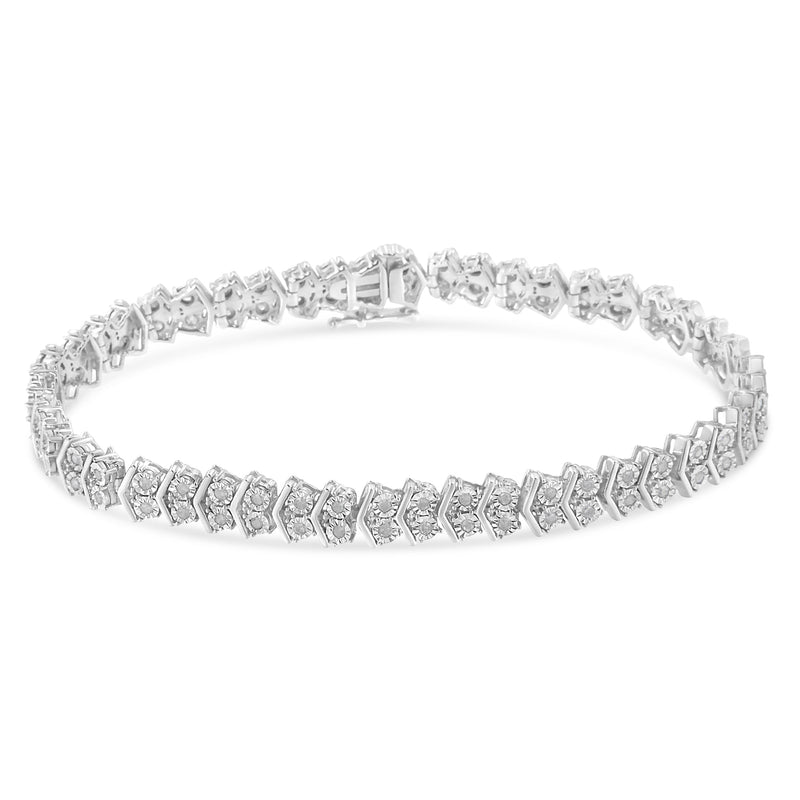Bids.com .925 Sterling Silver 1.0 Cttw Chevron 2 Stone Arrow Link Tennis Bracelet (I-J Color, I3 Clarity) - 7â€ Bracelets White Smoke White.Sterling Silver / 7