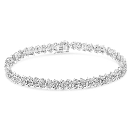 Bids.com .925 Sterling Silver 1.0 Cttw Chevron 2 Stone Arrow Link Tennis Bracelet (I-J Color, I3 Clarity) - 7â€ Bracelets White Smoke White.Sterling Silver / 7