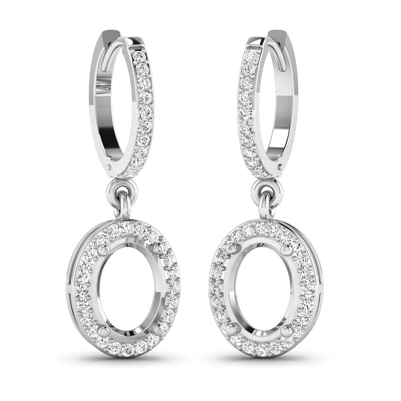 Bids.com 0.32 Carat Genuine White Diamond 14K White Gold Semi Mount Earrings - holds 8x6mm Oval Gemstones Earrings White Smoke
