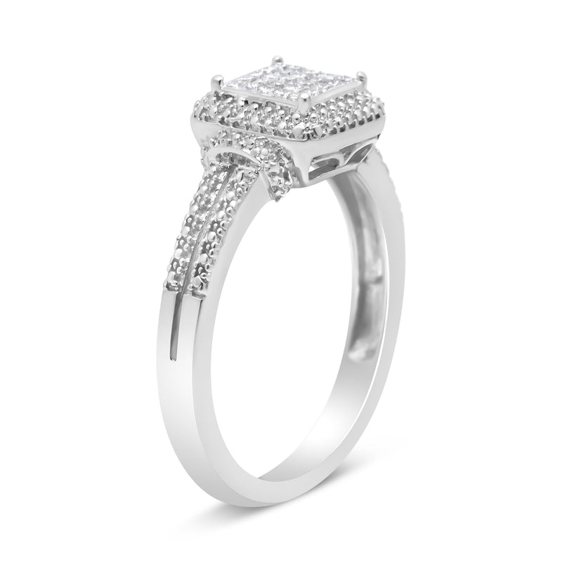 Bids.com .925 Sterling Silver 1/4 Cttw Princess-cut Diamond Composite Ring with Beaded Halo (H-I Color, SI1-SI2 Clarity) - Size 7 Rings White Smoke 7 / White.Sterling Silver,5 / White.Sterling Silver,8 / White.Sterling Silver,6 / White.Sterling Silver,9 / White.Sterling Silver,10 / White.Sterling Silver,11 / White.Sterling Silver,12 / White.Sterling Silver
