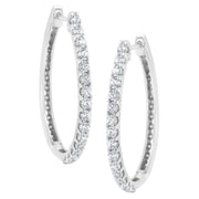 Bids.com 14K White Gold 2.0 Cttw Round Brilliant Cut Diamond Oblong Hinged Leverback Hoop Earrings (I-J Color, I1-I2 Clarity) Earrings White Smoke White.Gold / 2