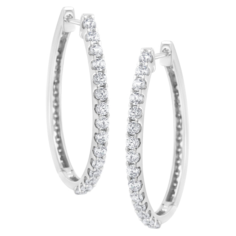 Bids.com 14K White Gold 2.0 Cttw Round Brilliant Cut Diamond Oblong Hinged Leverback Hoop Earrings (I-J Color, I1-I2 Clarity) Earrings White Smoke White.Gold / 2