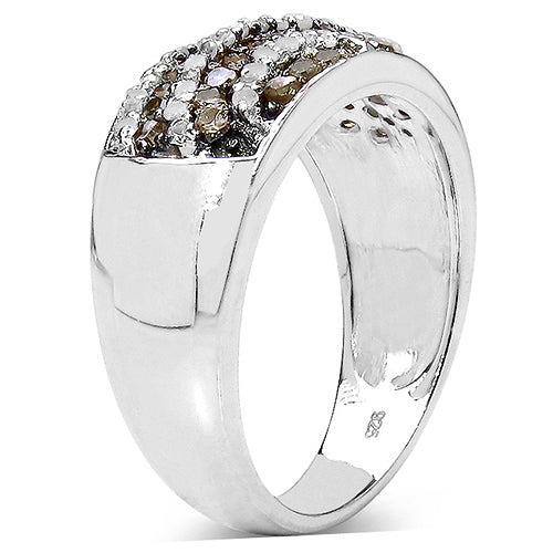 Bids.com 0.64 Carat Genuine Champagne Diamond & White Diamond .925 Sterling Silver Ring Rings White Smoke size 7.00,size 6.00,size 8.00,size 9.00
