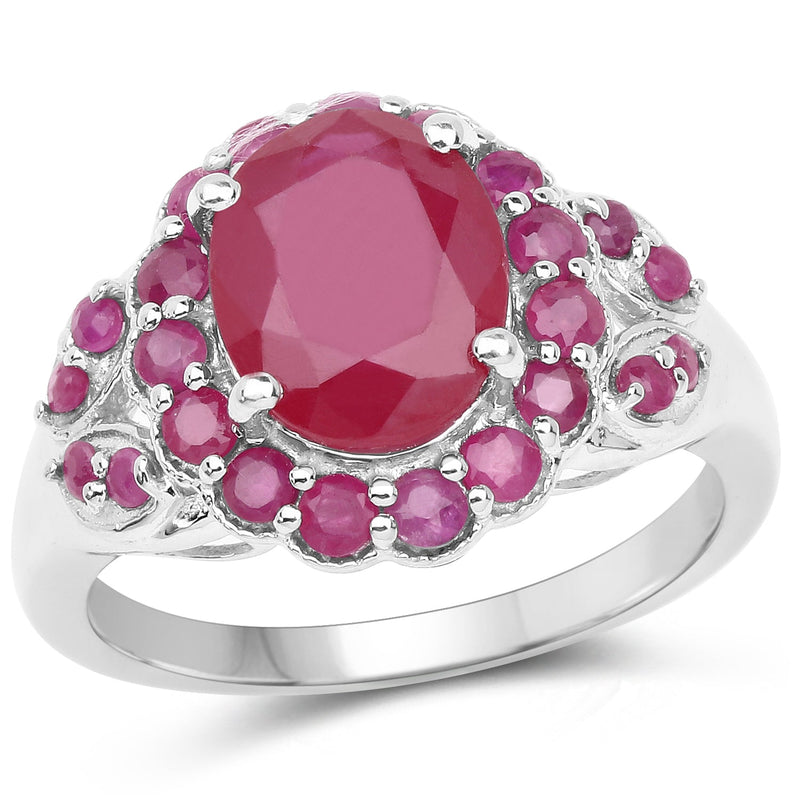 Bids.com 4.43 Carat Glass Filled Ruby and Ruby .925 Sterling Silver Ring Rings White Smoke size 6.00,size 7.00,size 8.00,size 9.00,size 5.00